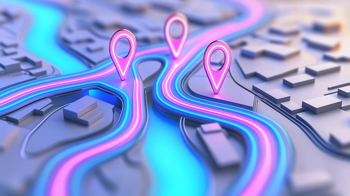 local lift seo cityscape map with glowing local search pins