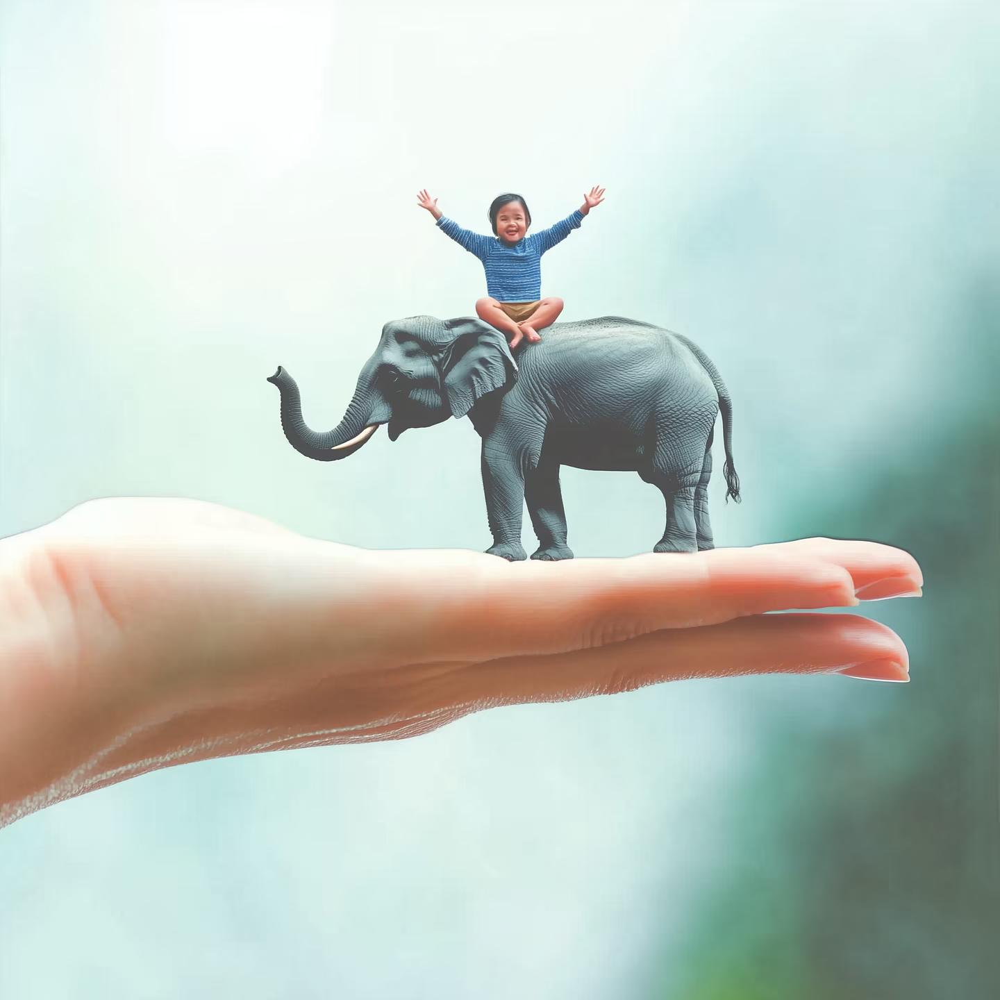 An elephant resting on an open hand.